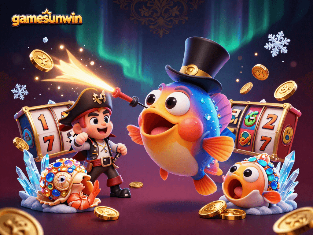 Engage with gamesunwin's thrilling jackpot slots under a celestial sea, featuring an anglerfish and pirate shrimp.