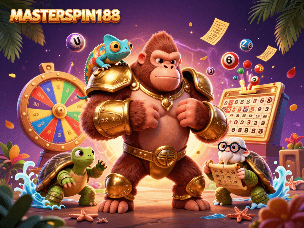 Experience dynamic gaming at MASTERSPIN188 with vibrant lottery elements and engaging characters.