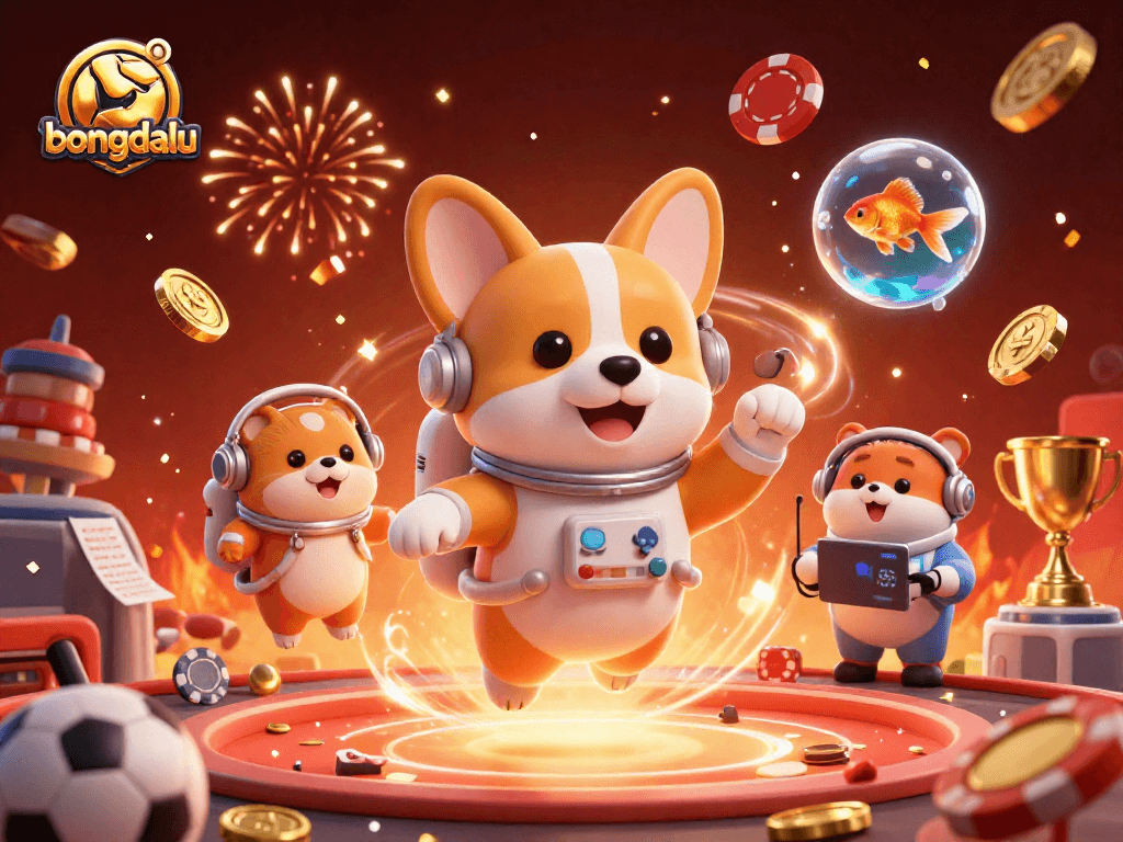 Experience live sports betting action on bongdalu as a corgi astronaut navigates a vibrant cosmic casino environment.