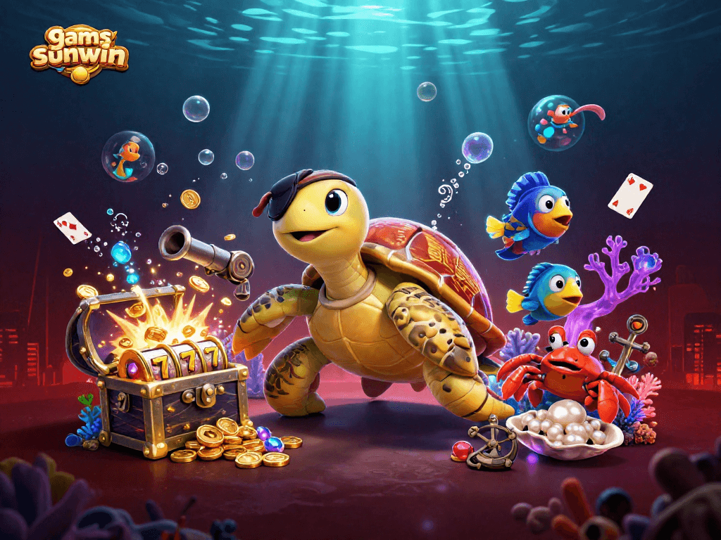 gamesunwin showcases a vibrant underwater casino scene with characters and treasures for thrilling gamification